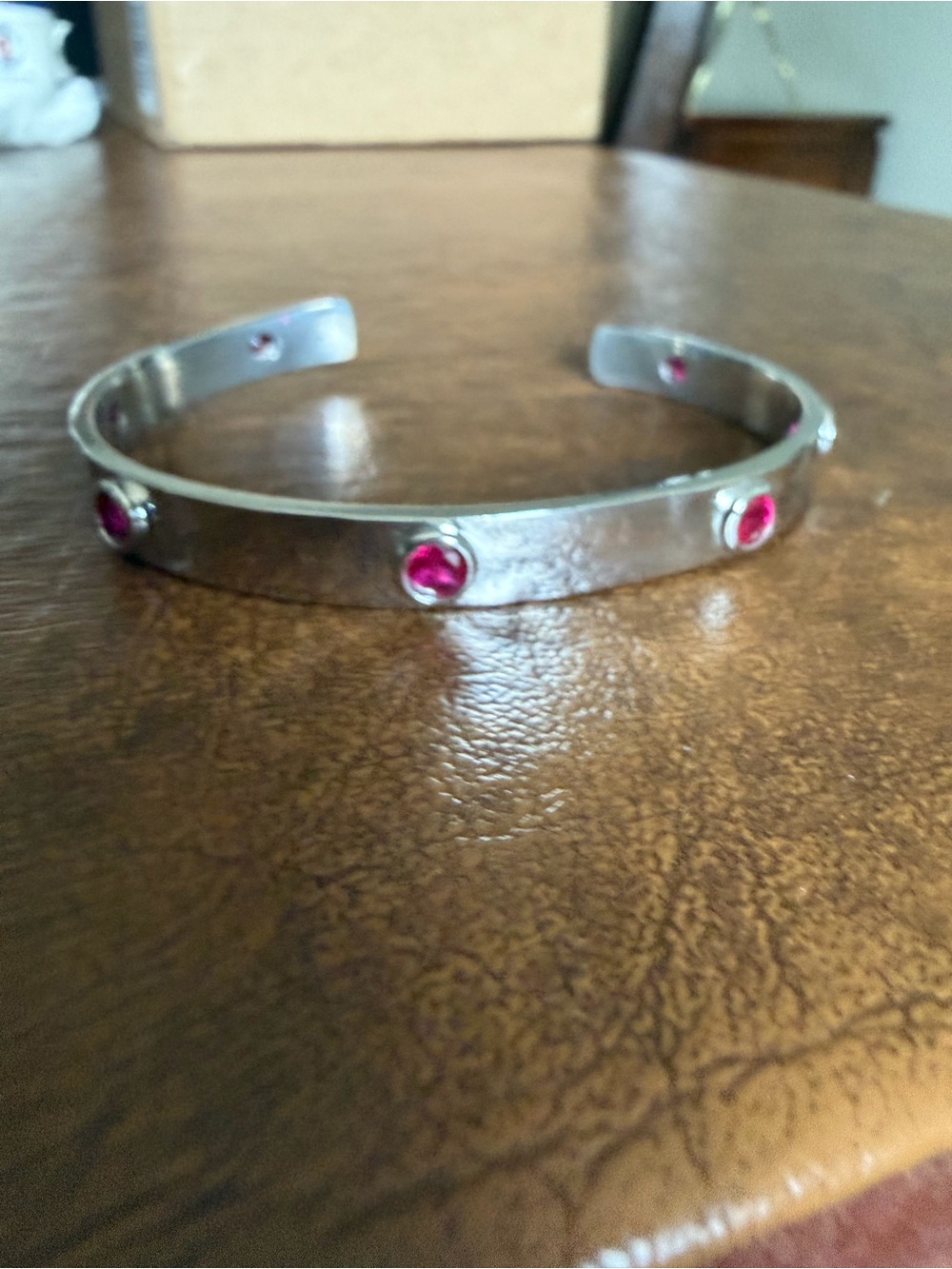 Melania Clara Silver Cuff Bracelet with Hot Pink Gem Accents